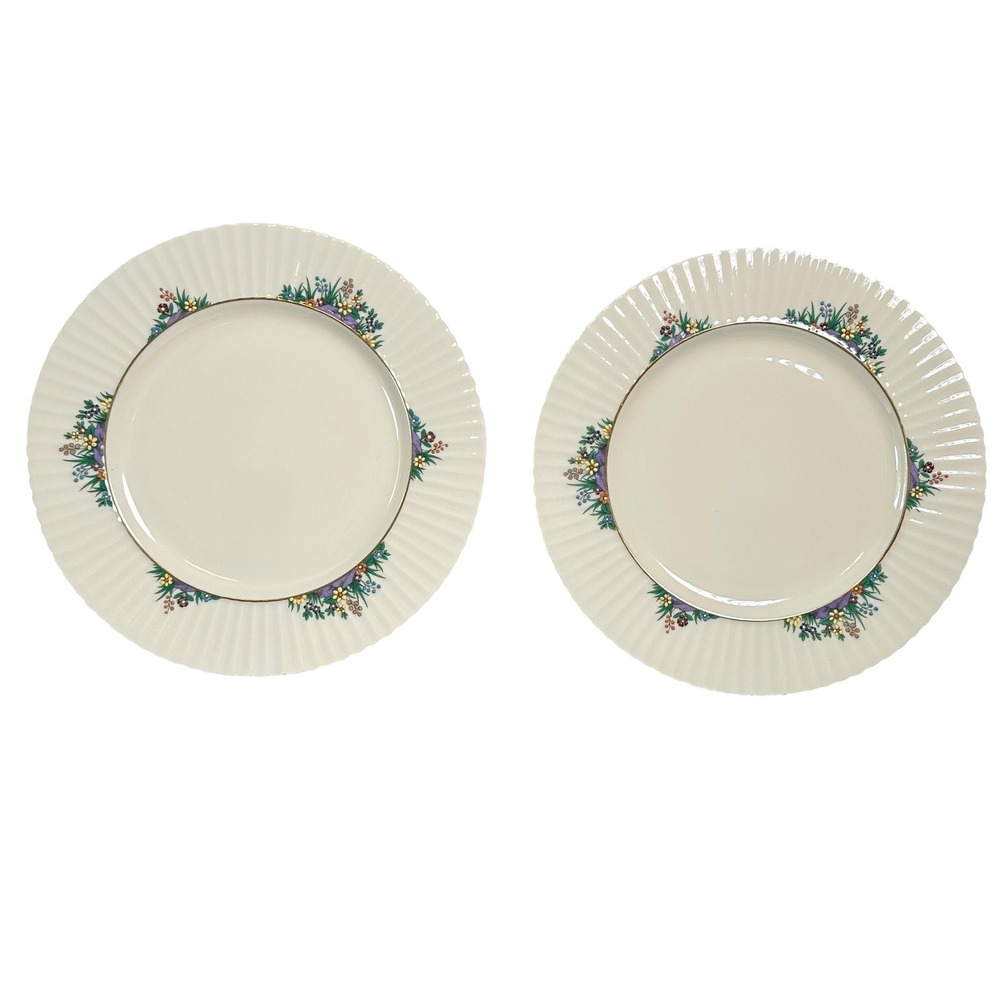 Lenox Rutledge Dinner Plates Set of 2 11" Ivory Floral Gold Trim Fine China P303